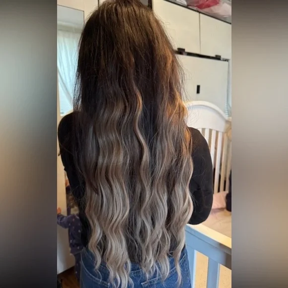 CLIP IN HAIR EXTENSIONS -Luxury Balayage / Ombre  Soft Blonde in  Curly … - Picture 7 of 7